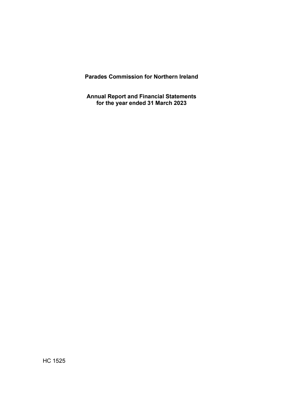 Parades Commission for Northern Ireland Annual Report and Financial Statements for the year ended 31 March 2023