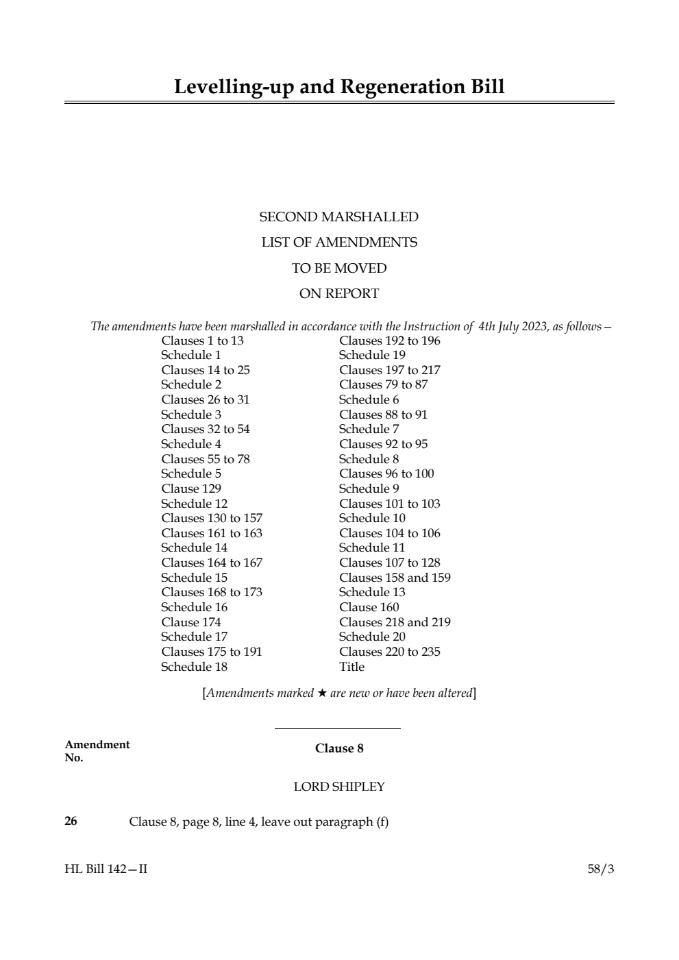 Levelling-up and Regeneration Bill Second Marshalled List of Amendments to be moved on report