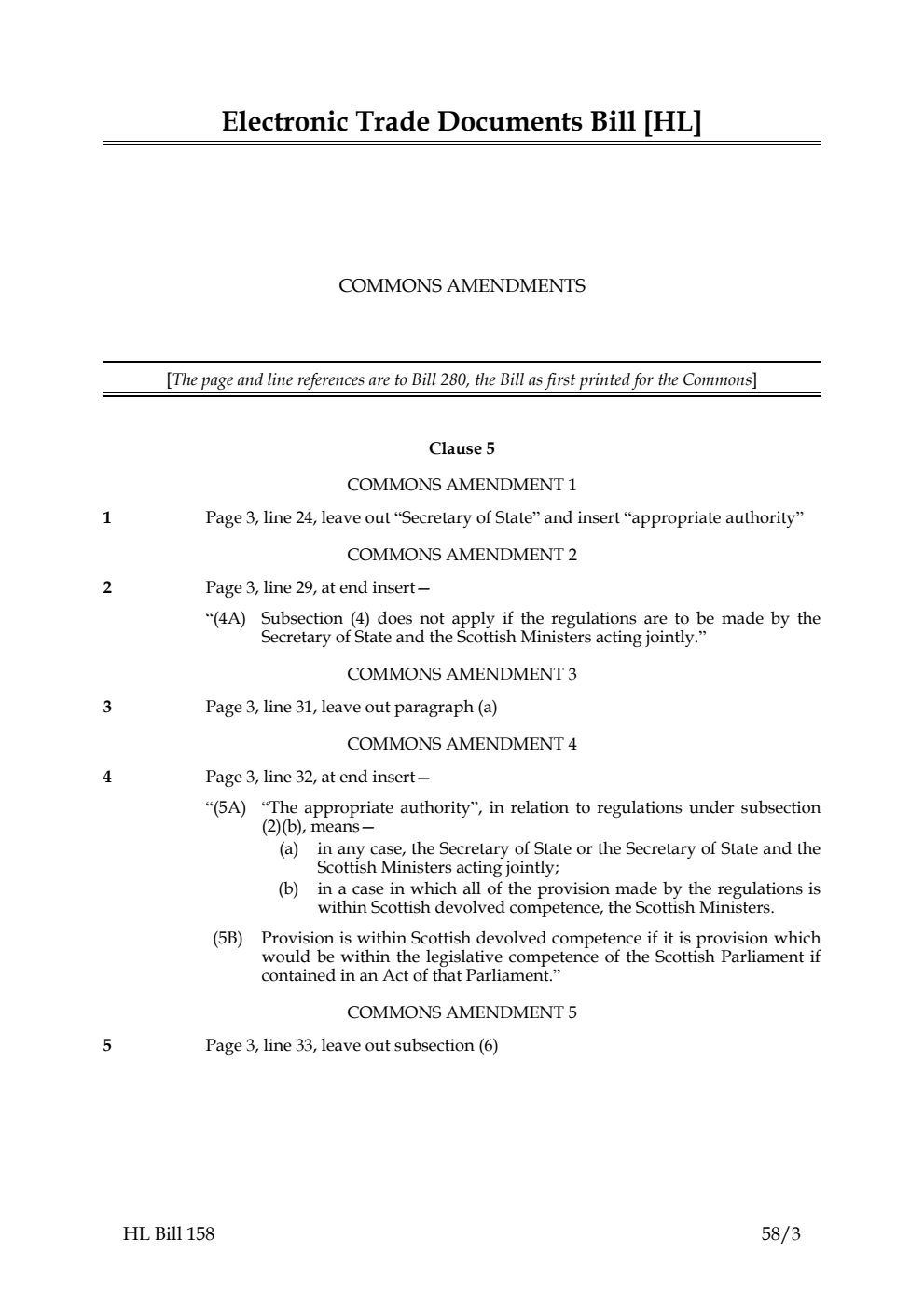 Electronic Trade Documents Bill Commons Amendments