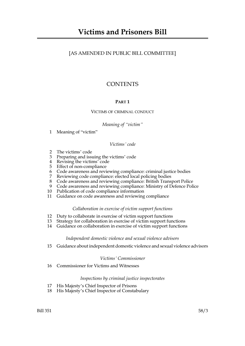 Victims and Prisoners Bill [as amended in Public Bill Committee]