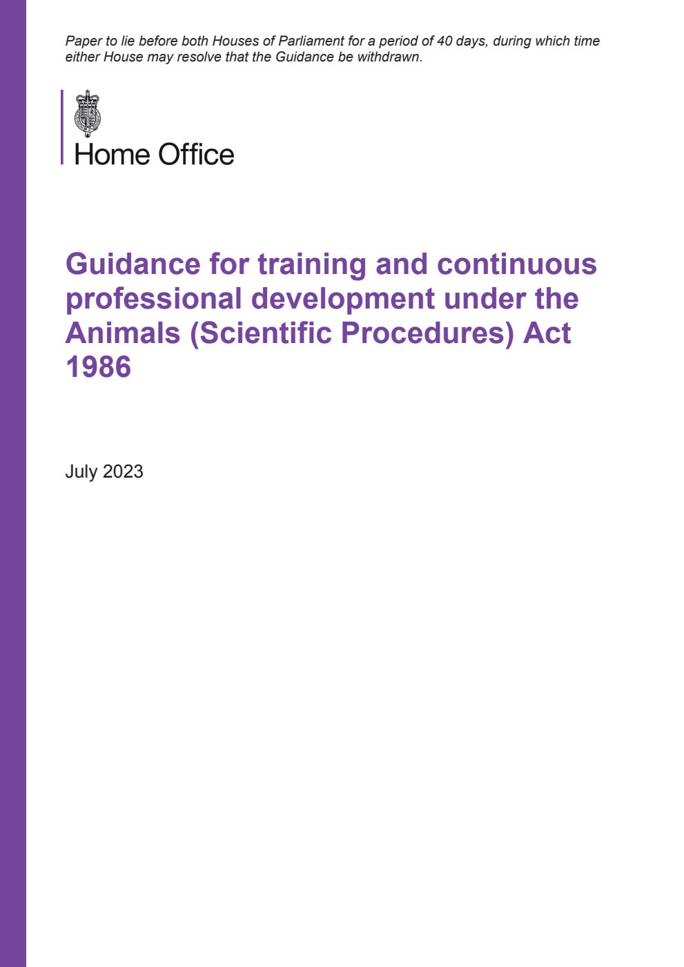 Guidance for training and continuous professional development under the Animals (Scientific Procedures) Act 1986