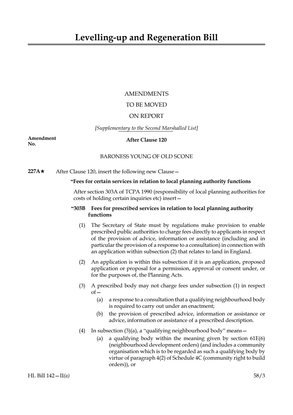 Levelling-up and Regeneration Bill Amendments to be moved on Report [Supplementary to the Second Marshalled List]