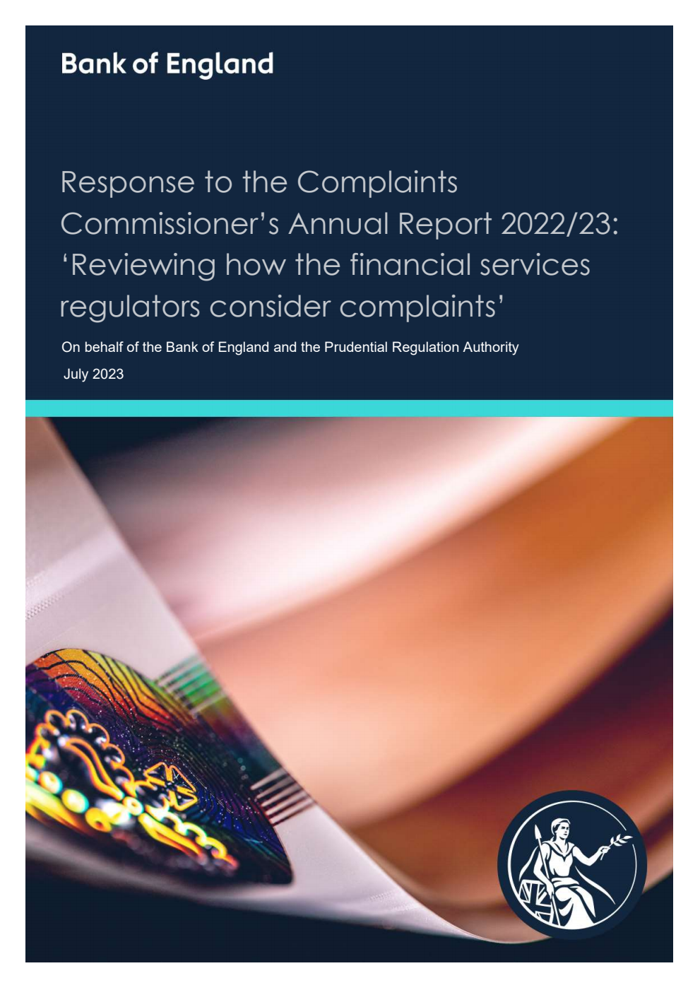 Response to the Complaints Commissioner’s Annual Report 2022/23: ‘Reviewing how the financial services regulators consider complaints’. On behalf of the Bank of England and the Prudential Regulation Authority