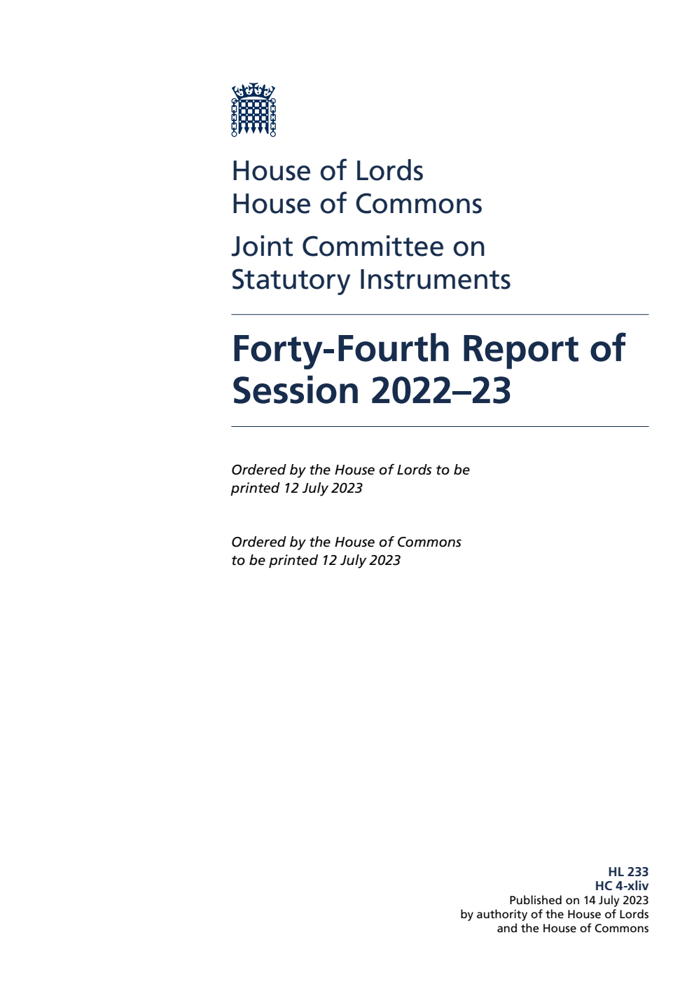 Joint Committee on Statutory Instruments 44th Report of Session 2022-23