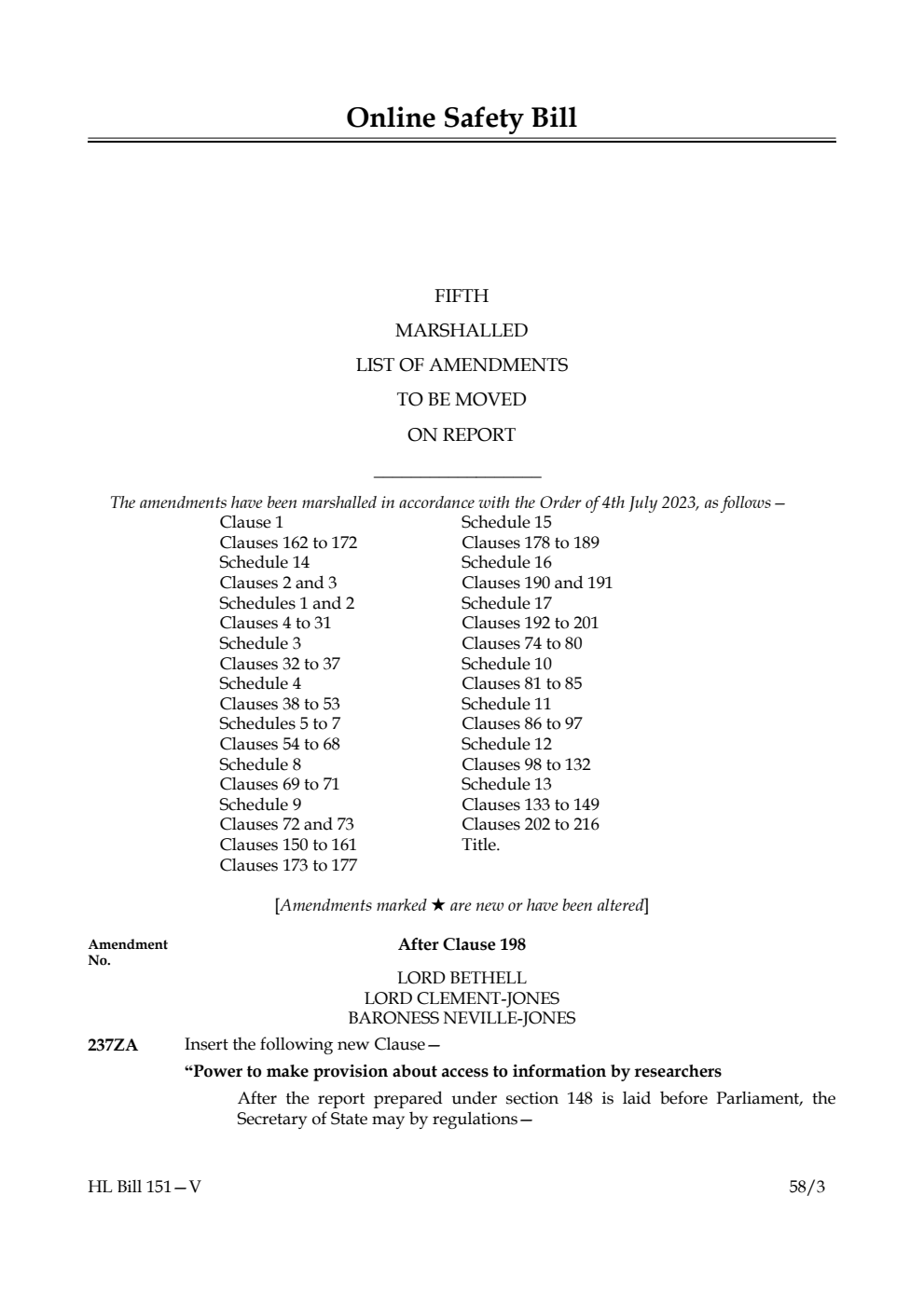 Online Safety Bill Fifth Marshalled List of Amendments to be moved on report