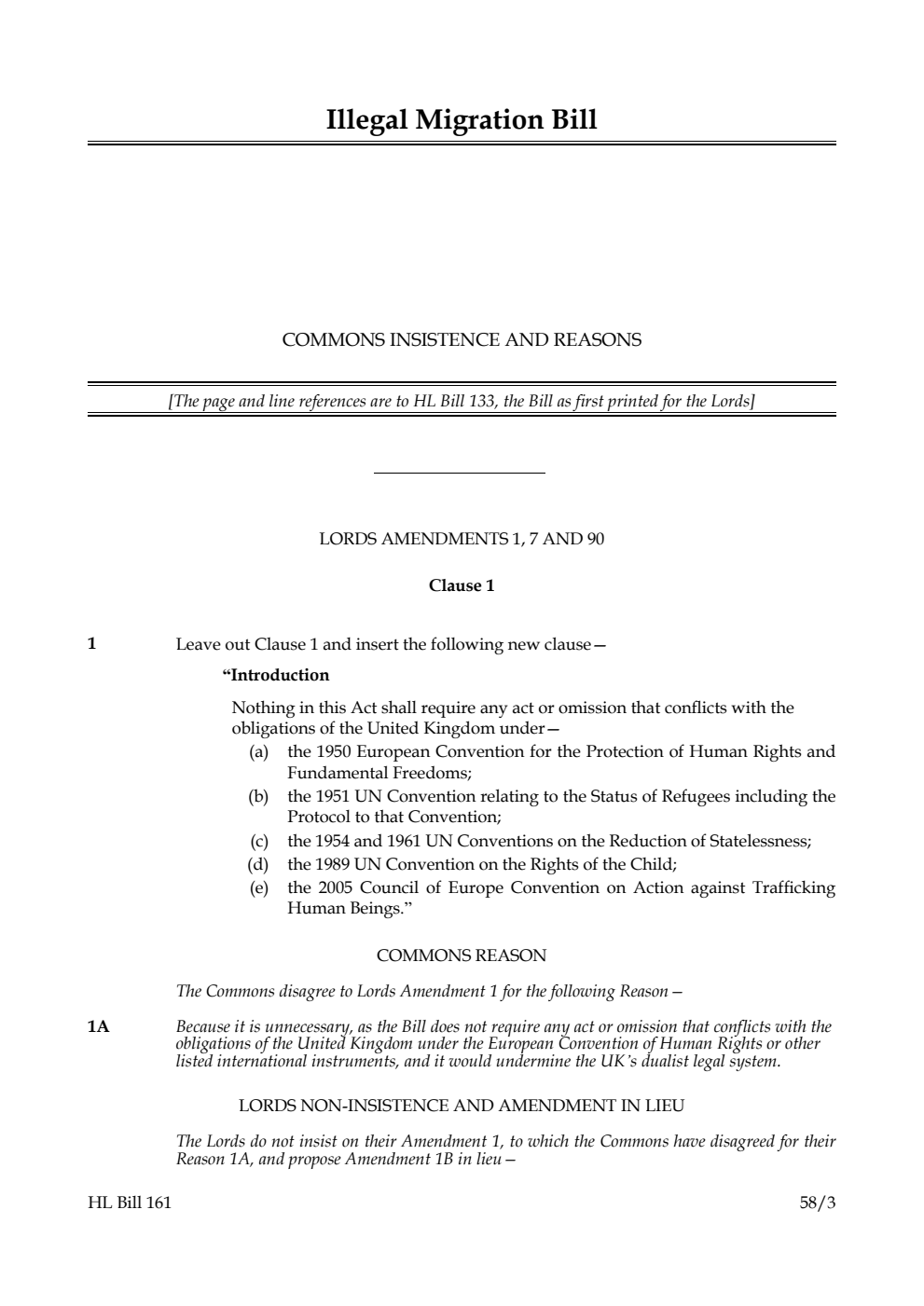 Illegal Migration Bill Commons insistence and reasons