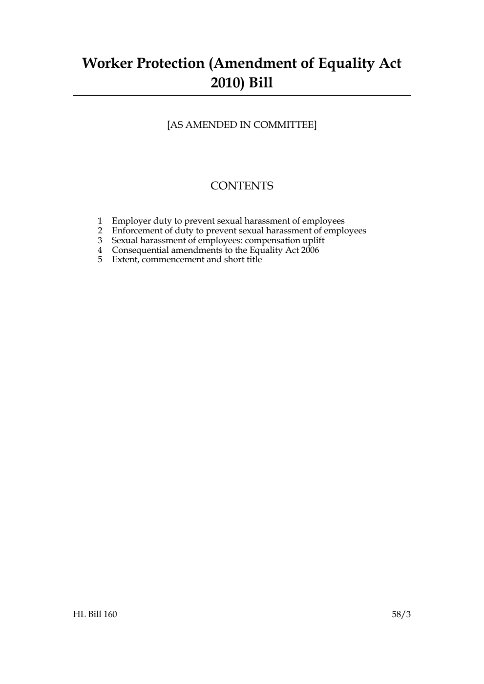 Worker Protection (Amendment of Equality Act 2010) Bill [as amended in Committee]