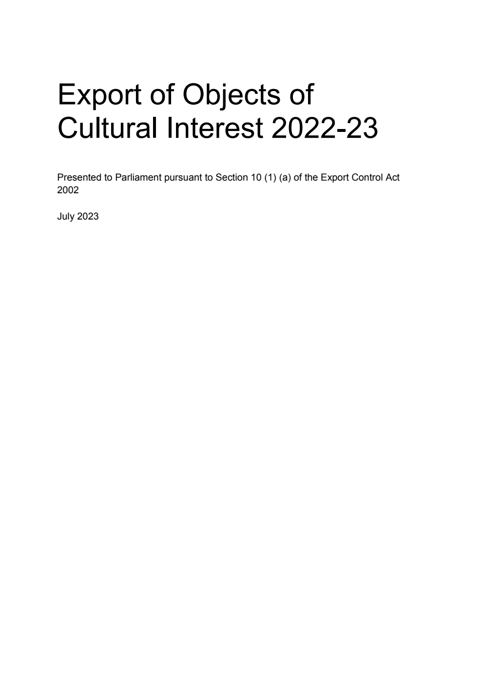 Export of Objects of Cultural Interest 2022-23