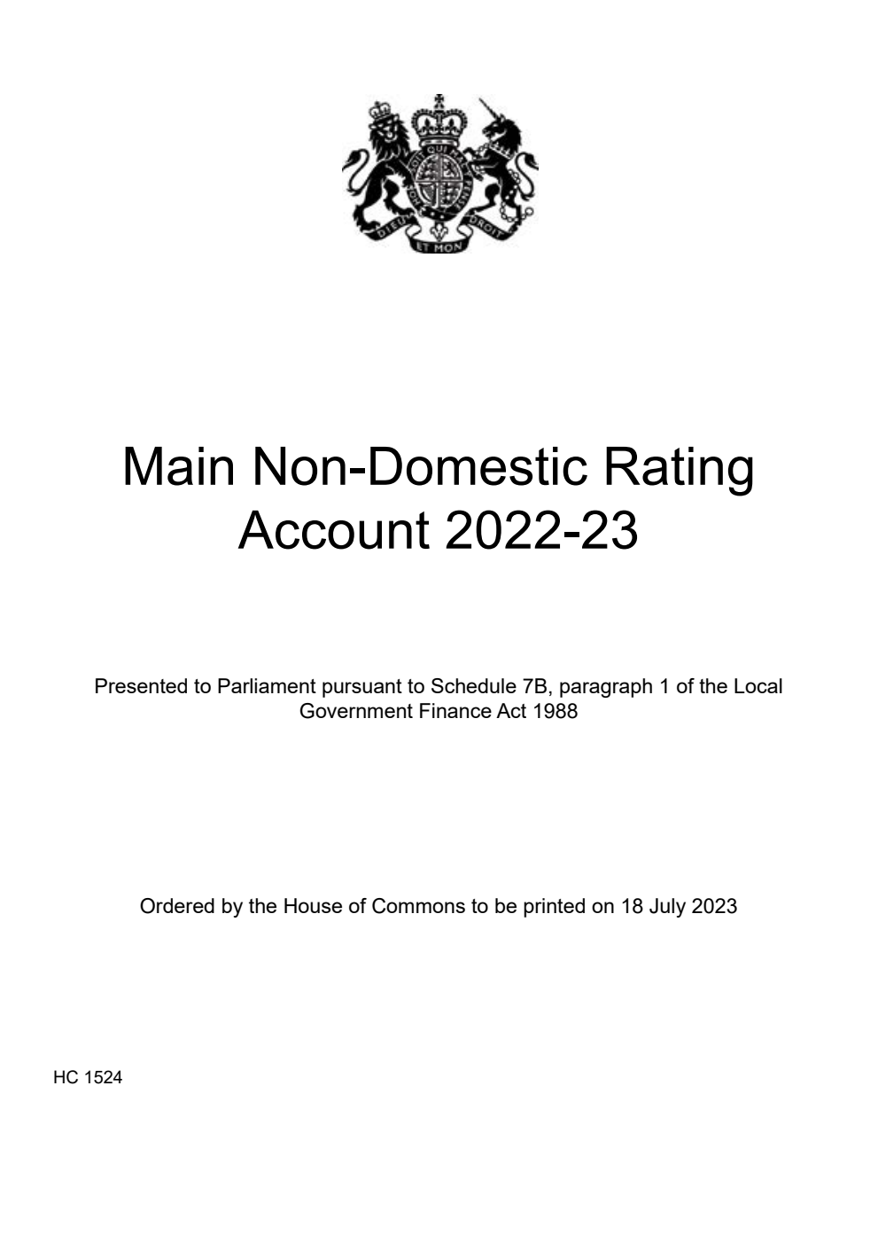 Main Non-Domestic Rating Account 2022-23