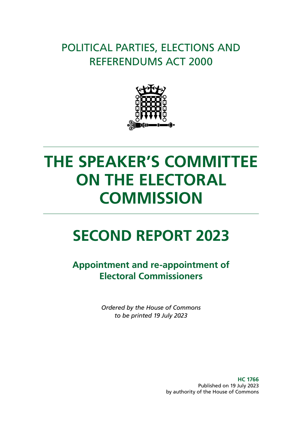 The Speaker’s Committee on The Electoral Commission 2nd Report 2023. Appointment and re-appointment of Electoral Commissioners