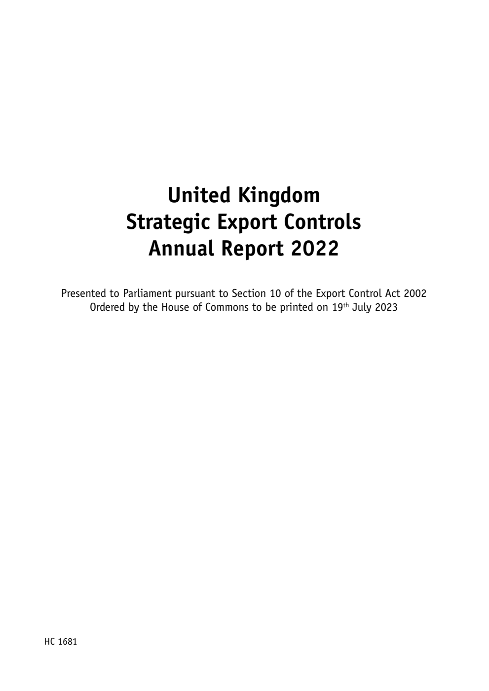 United Kingdom Strategic Export Controls Annual Report 2022