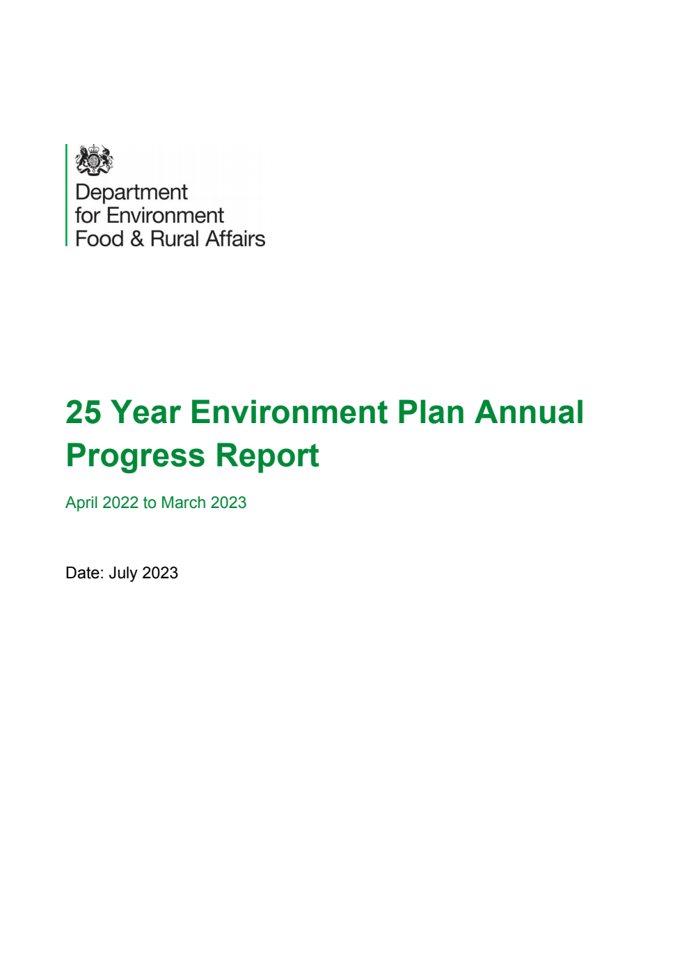 25 Year Environment Plan Annual Progress Report. April 2022 to March 2023