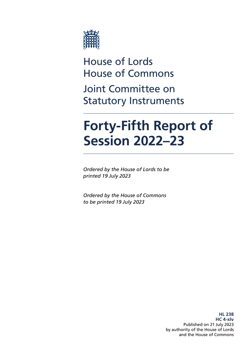Joint Committee on Statutory Instruments 45th Report of Session 2022-23