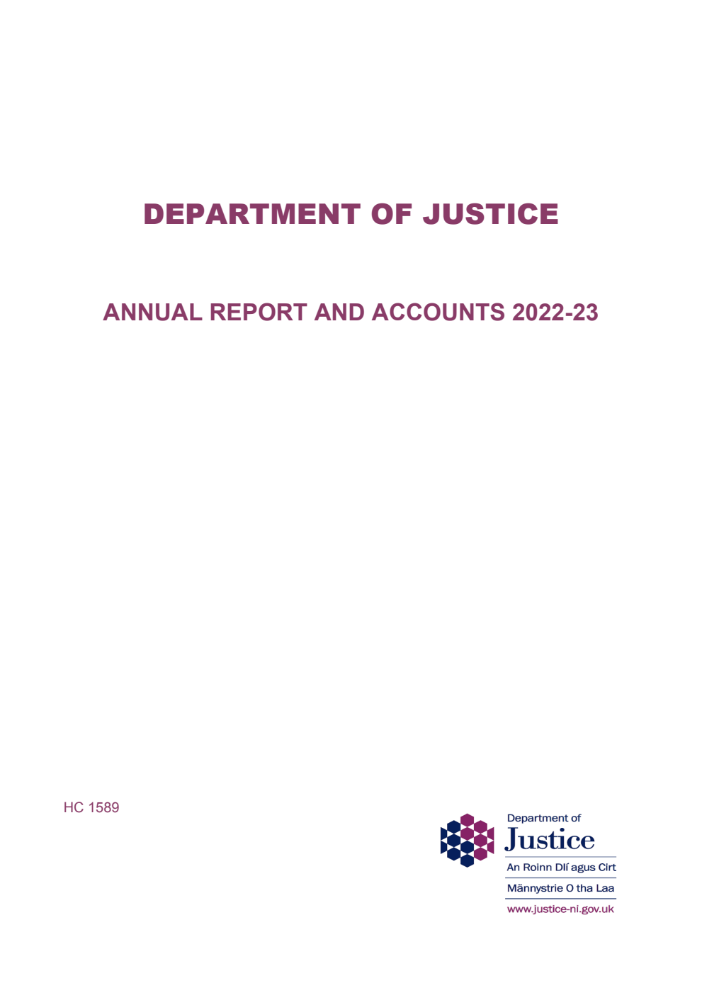 Department of Justice Annual Report and Accounts 2022-23 for the year ended 31 March 2023