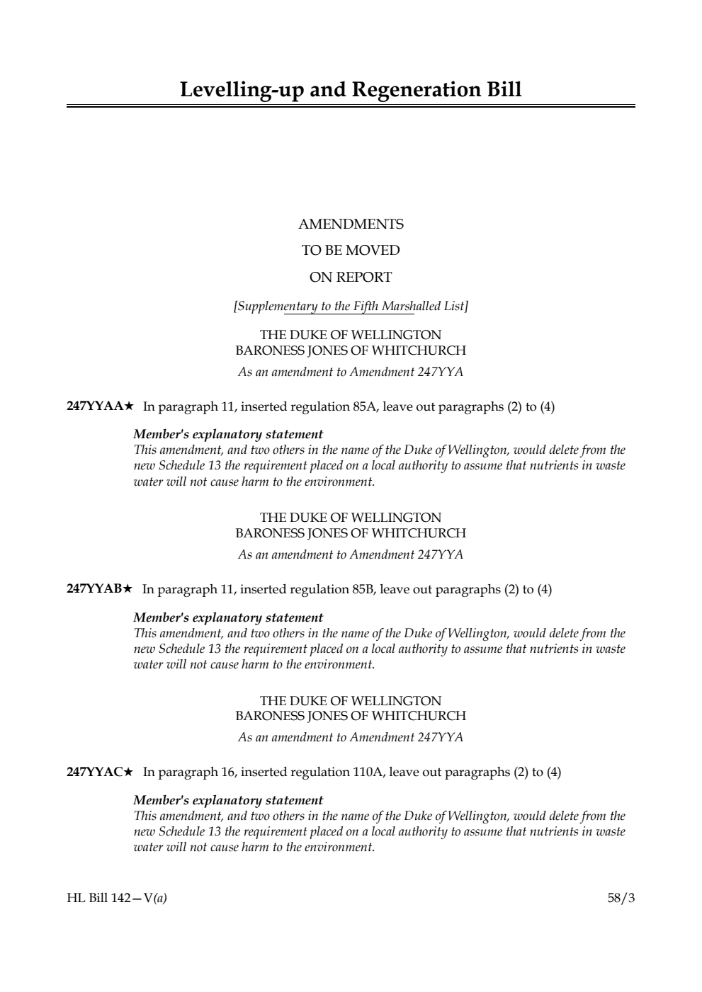 Levelling-up and Regeneration Bill Amendments to be moved on Report [Supplementary to the Fifth Marshalled List]