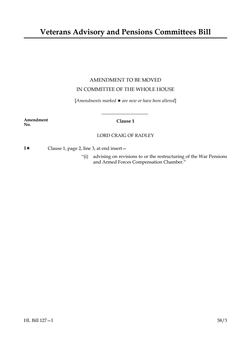 Veterans Advisory and Pensions Committees Bill Amendment to be moved in Committee of the Whole House