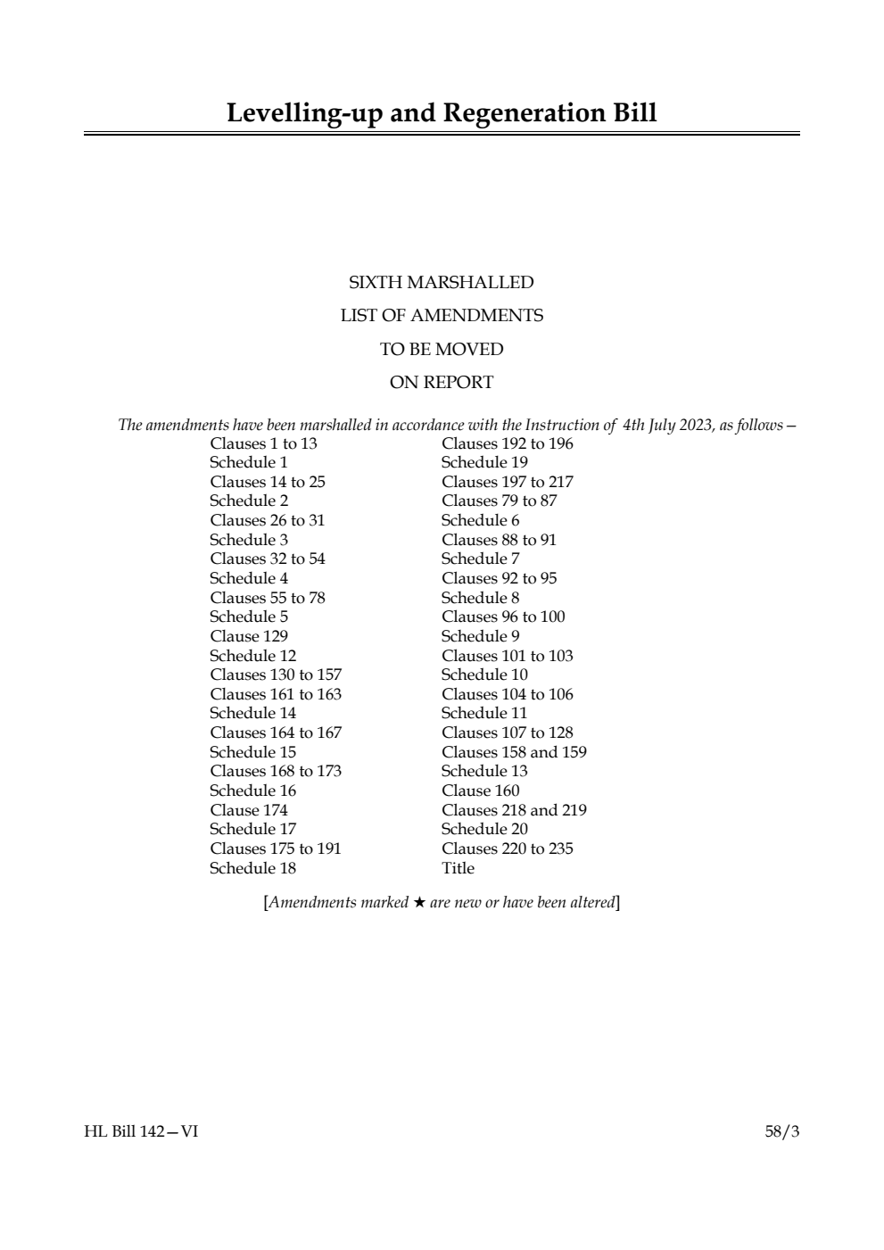 Levelling-up and Regeneration Bill Sixth Marshalled List of Amendments to be moved on report