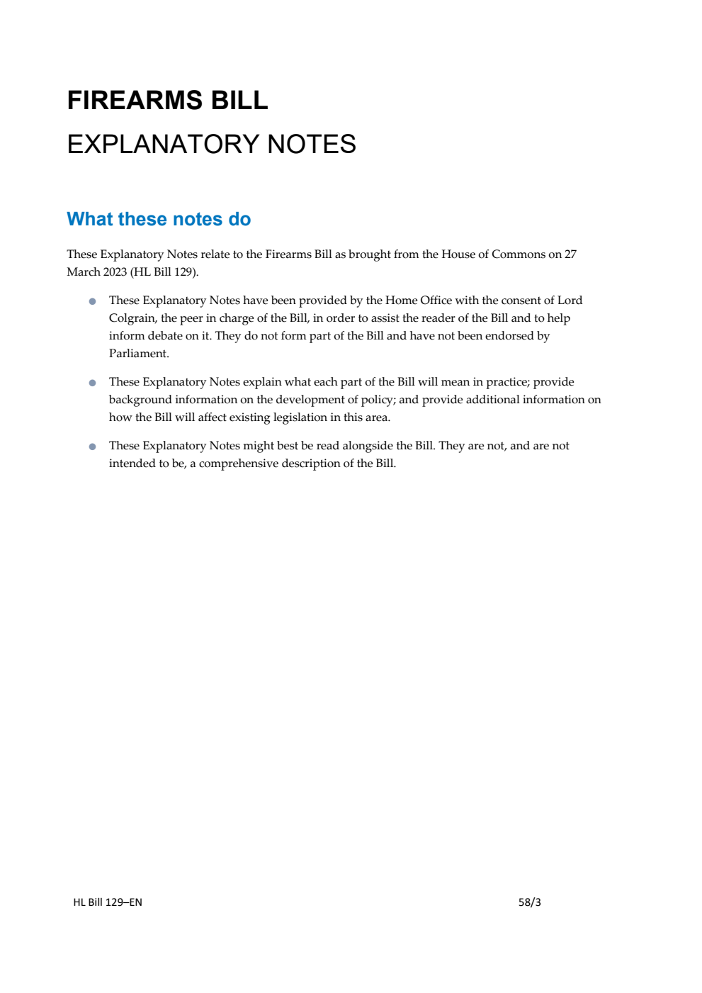 Firearms Bill Explanatory Notes