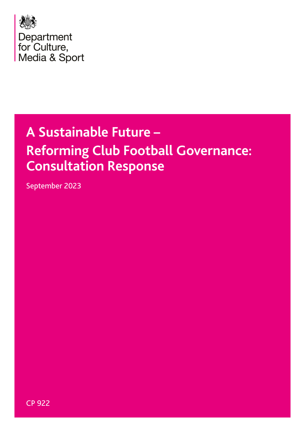 A Sustainable Future – Reforming Club Football Governance: Consultation Response