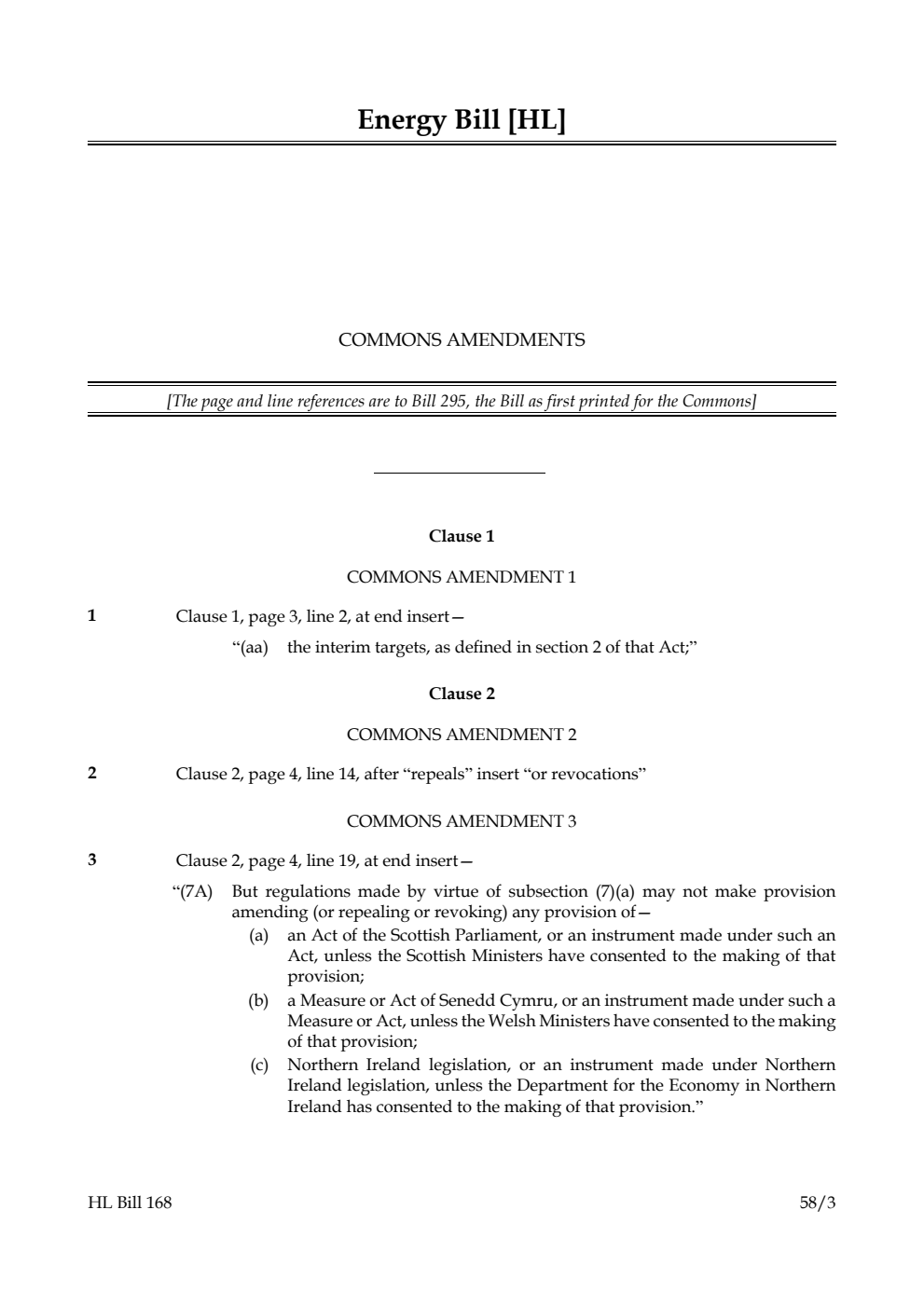Energy Bill Commons amendments