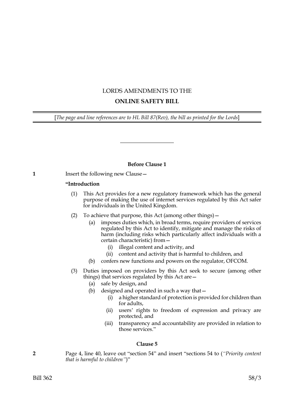 Lords Amendments to the Online Safety Bill