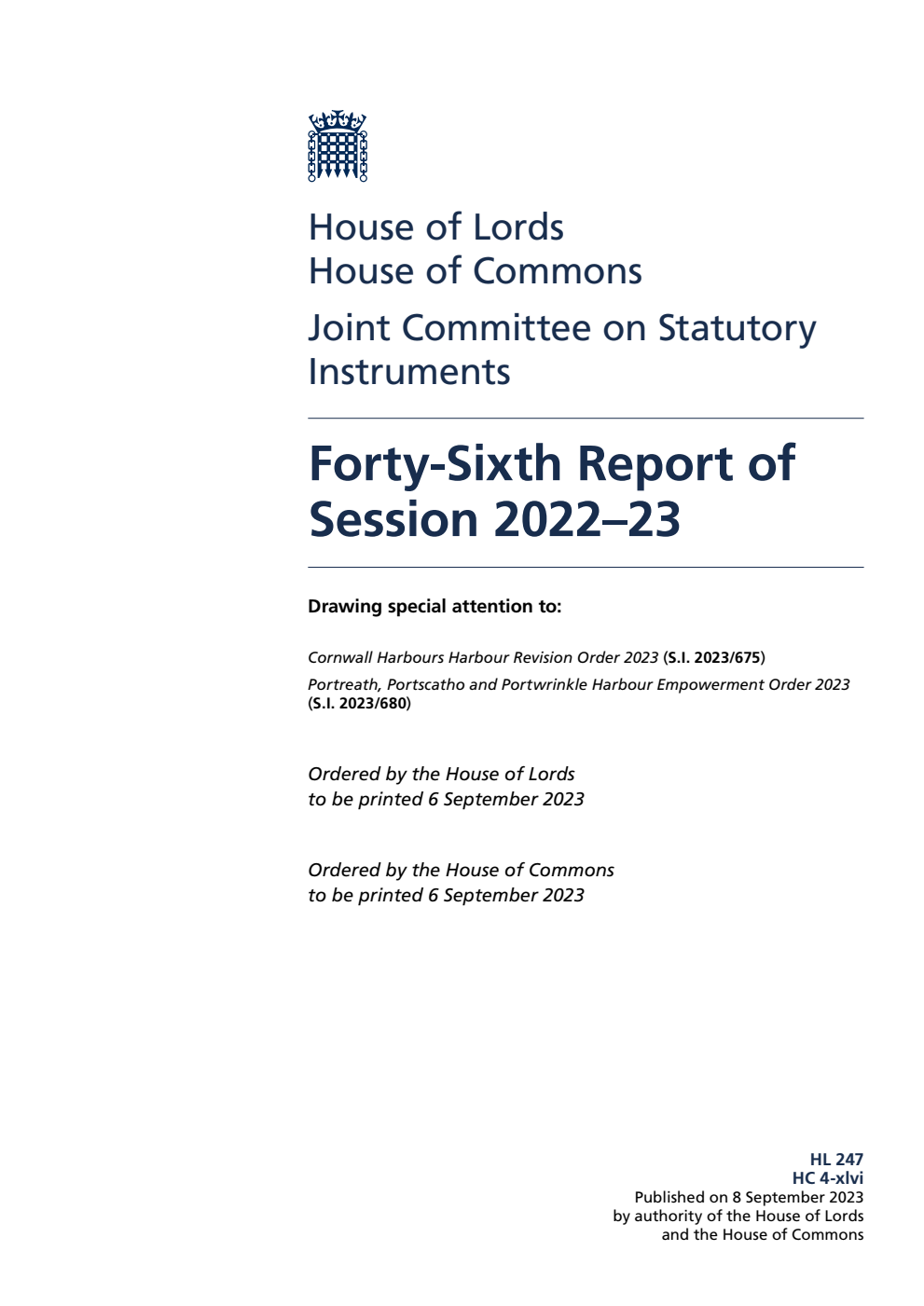 Joint Committee on Statutory Instruments 46th Report of Session 2022-23