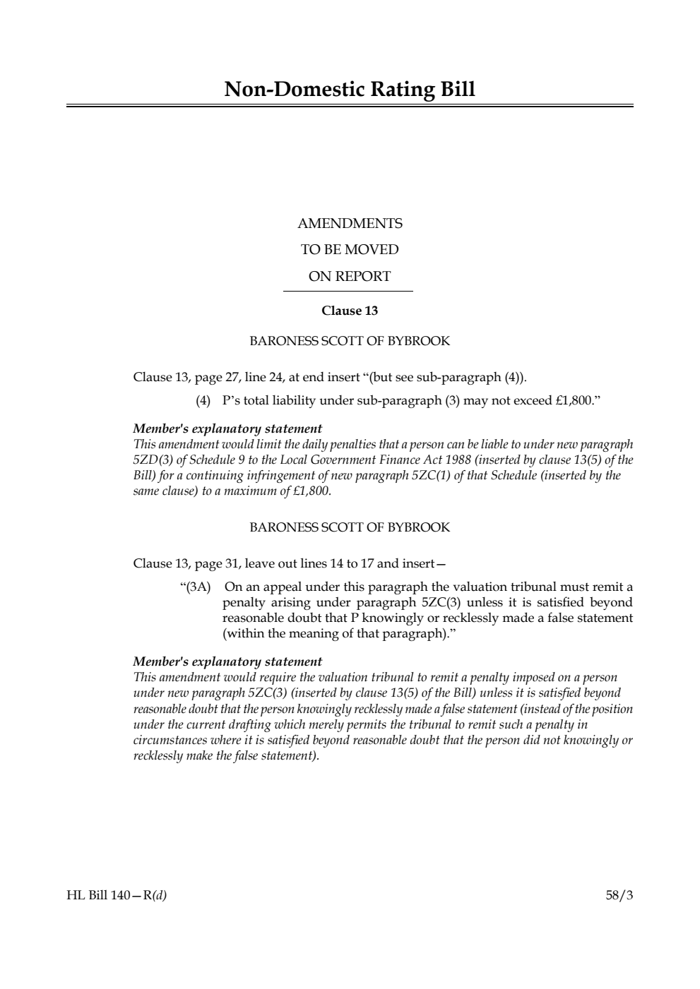 Non-Domestic Rating Bill Amendments to be moved on Report