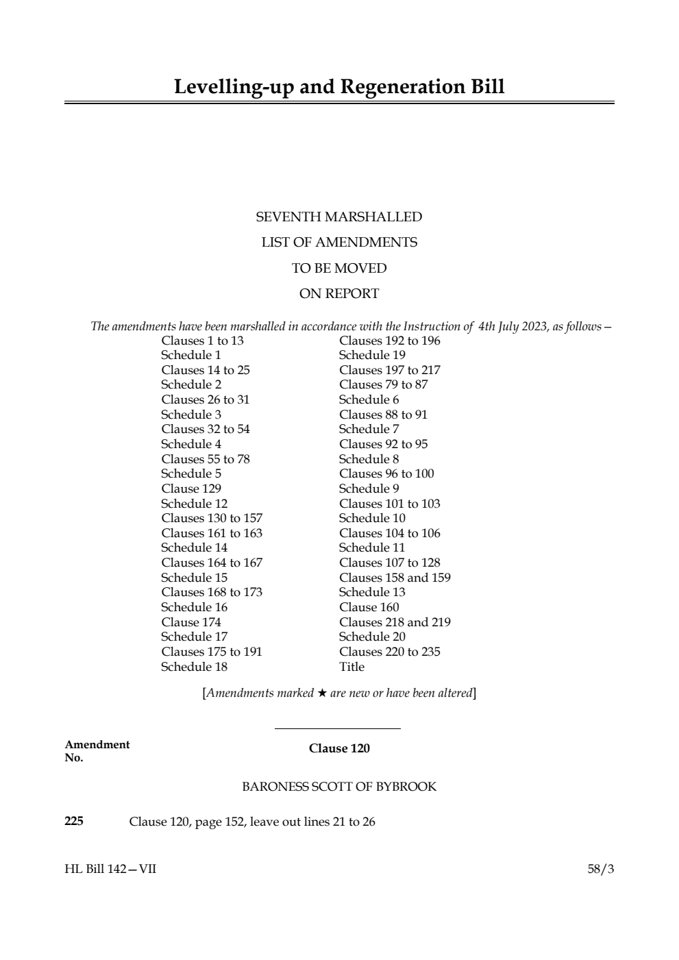 Levelling-up and Regeneration Bill Seventh Marshalled List of Amendments to be moved on report