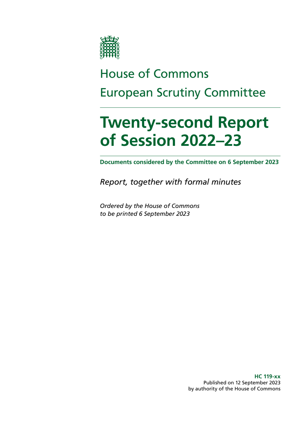 European Scrutiny Committee 22nd Report of Session 2022-23