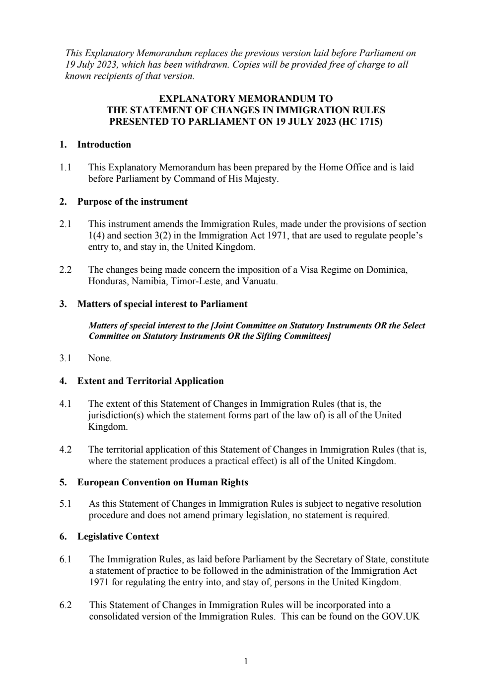 Explanatory Memorandum to the Statement of Changes in Immigration Rules. Corrected Copy, September 2023