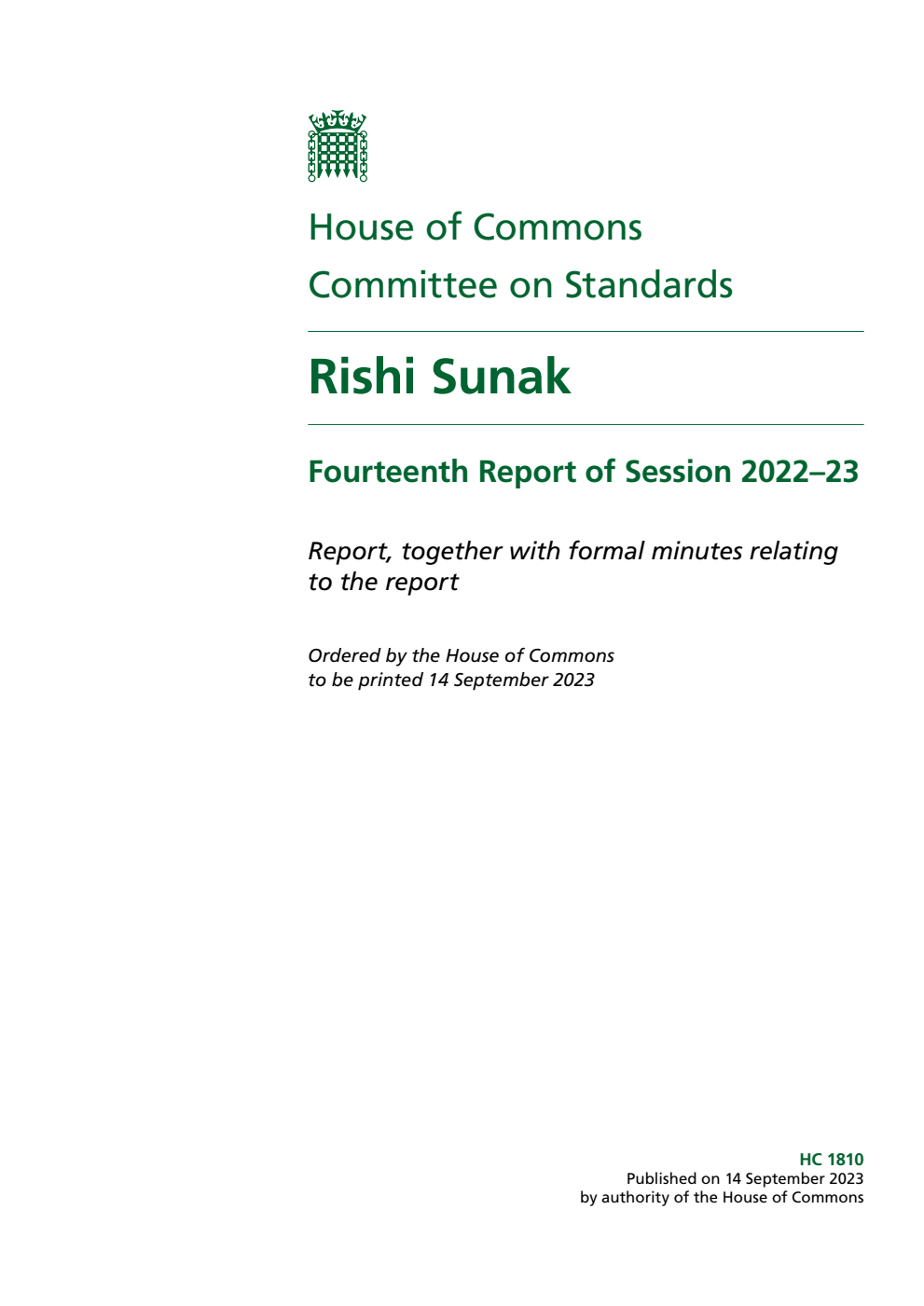 Standards Committee 14th Report. Rishi Sunak Volume 1. Report