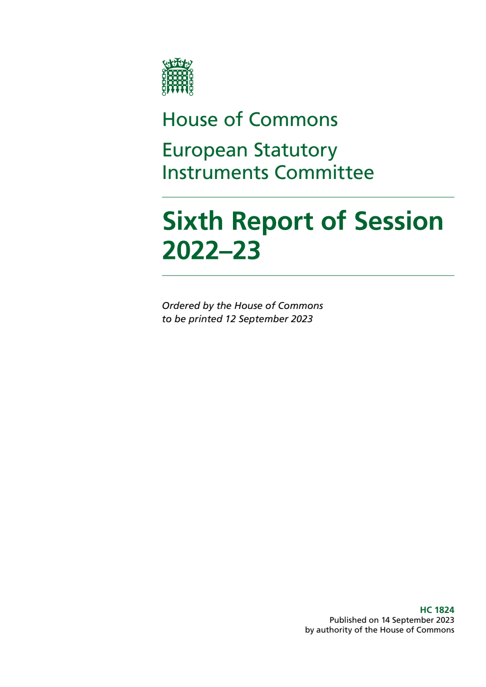 European Statutory Instruments Committee 6th Report of Session 2022-23