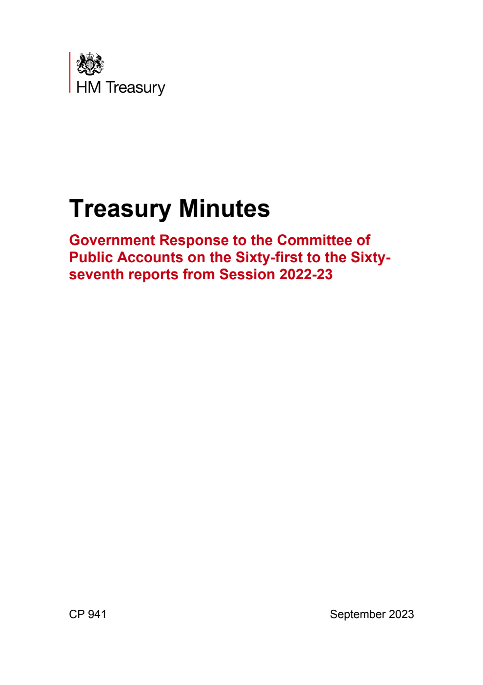 Treasury Minutes Government Response to the Committee of Public Accounts on the Sixty-first to the Sixty-seventh reports from Session 2022-23