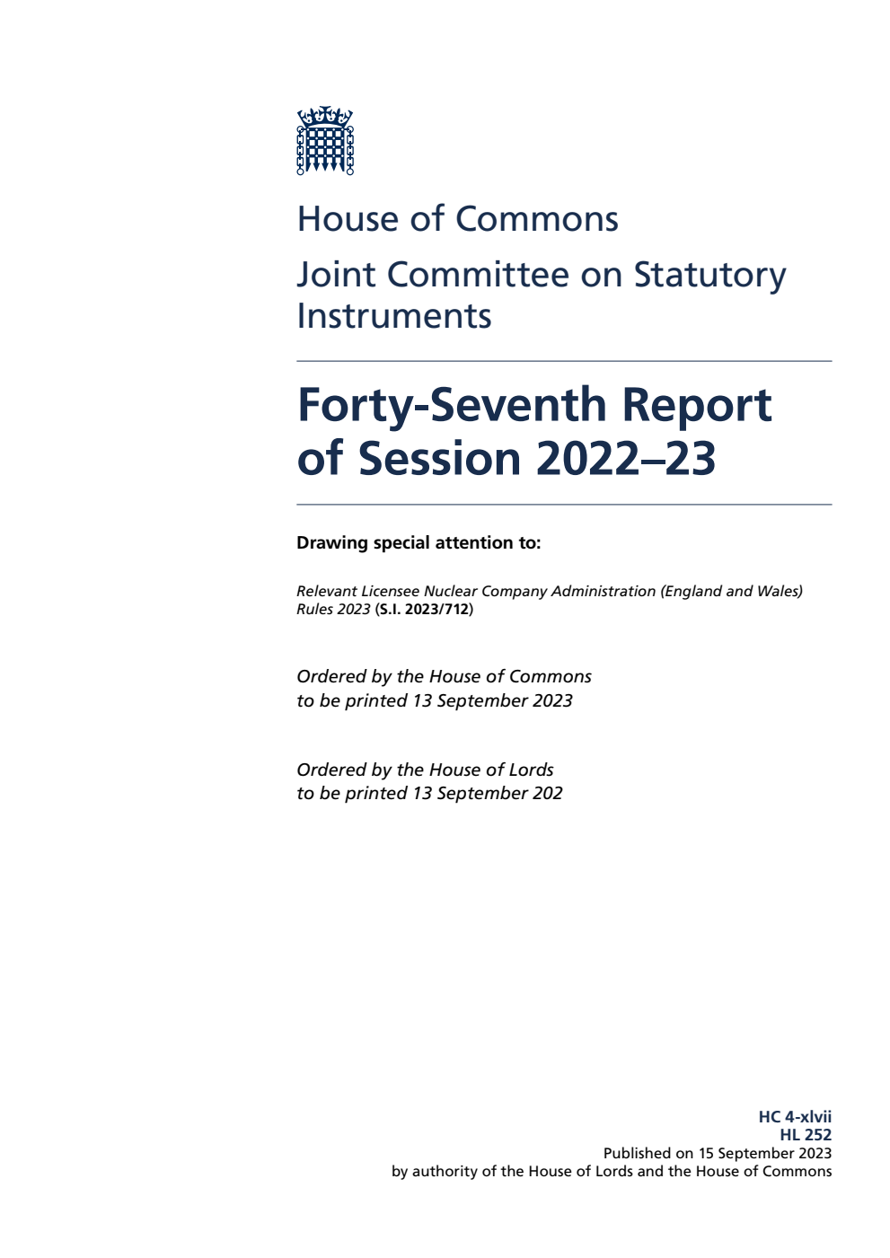 Joint Committee on Statutory Instruments 47th Report of Session 2022-23