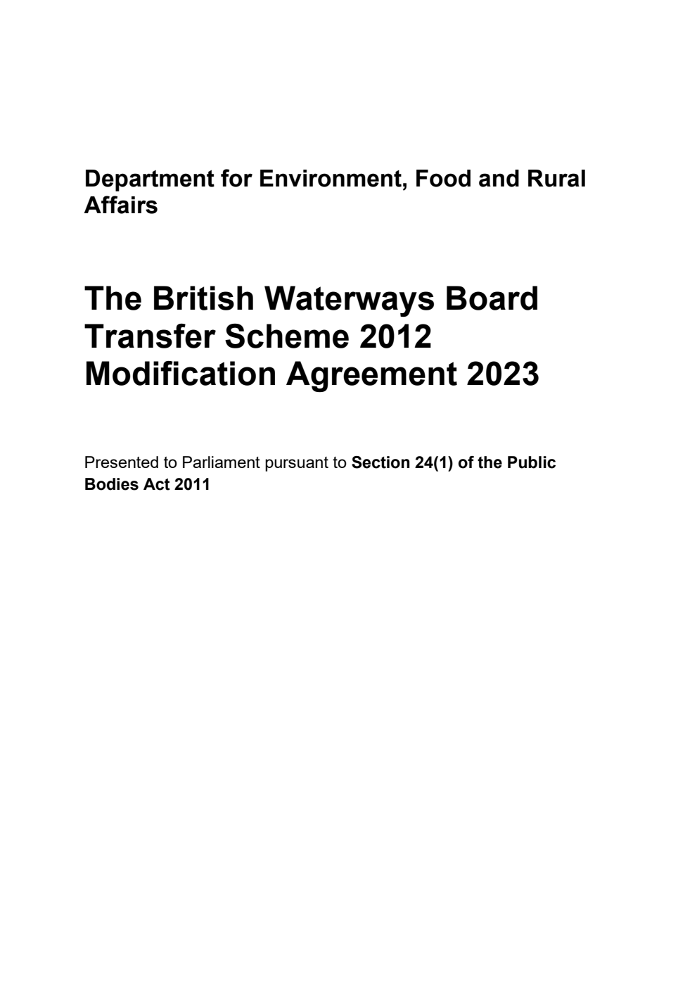 The British Waterways Board Transfer Scheme 2012 Modification Agreement 2023