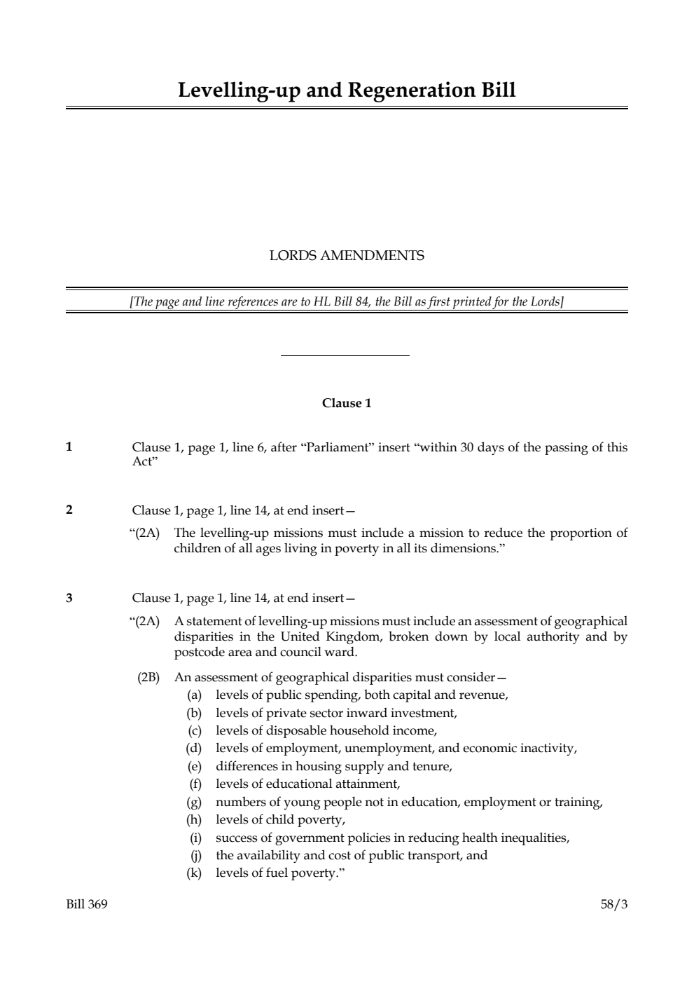 Levelling-up and Regeneration Bill Lords Amendments