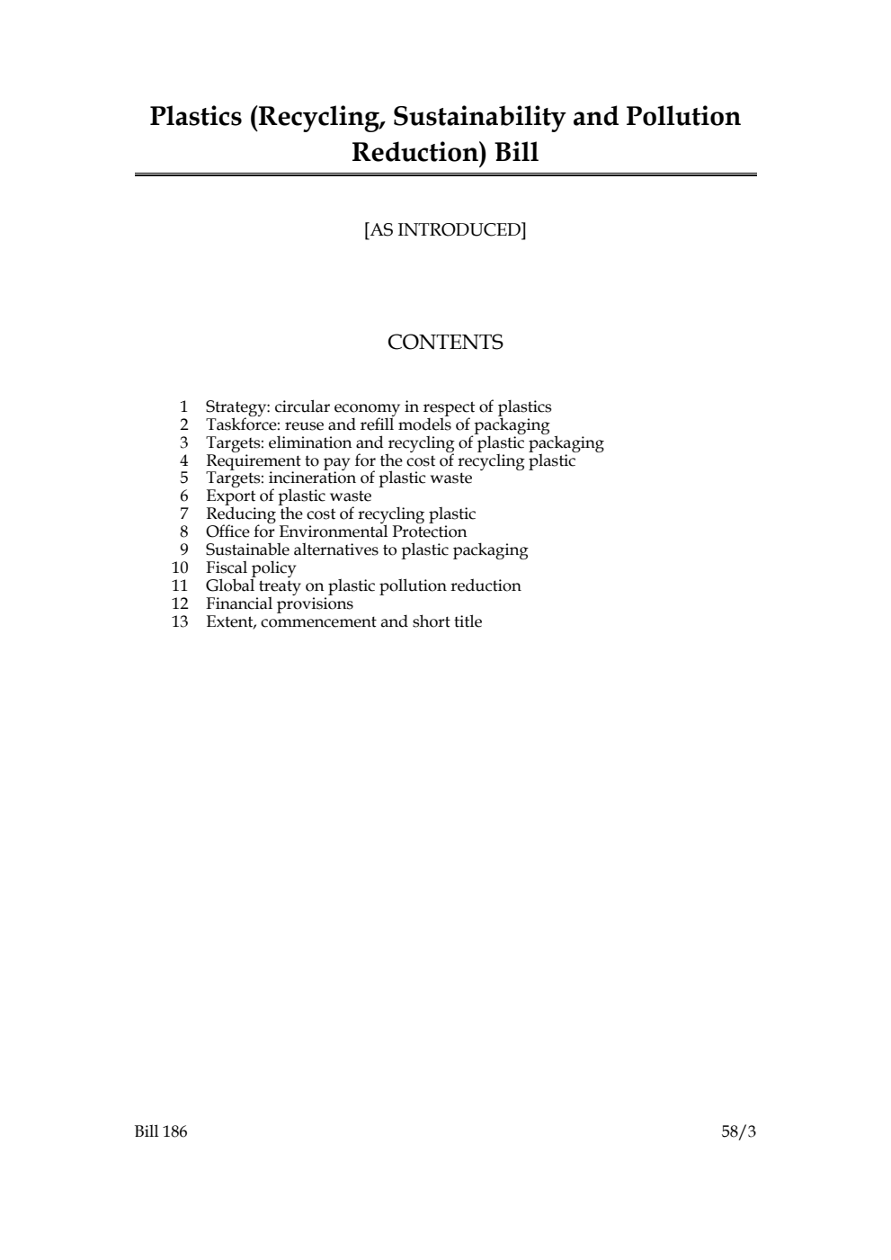 Plastics (Recycling, Sustainability and Pollution Reduction) Bill