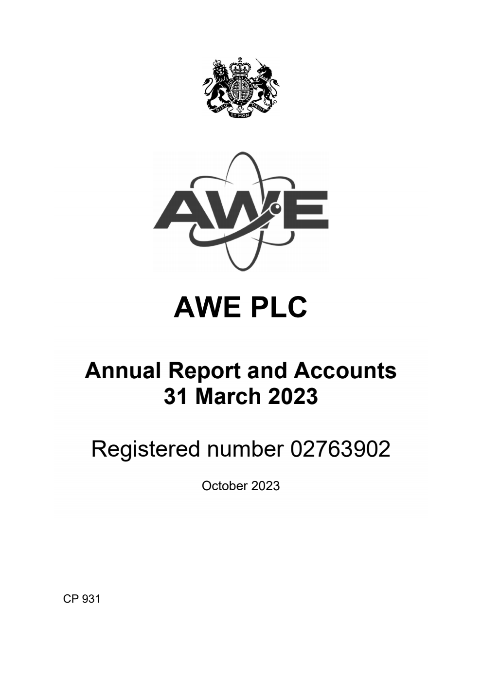 Atomic Weapons Establishment (AWE PLC) Annual Report and Accounts 31 March 2023