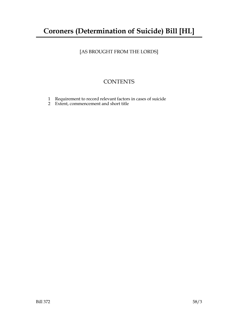 Coroners (Determination of Suicide) Bill [as brought from the Lords]