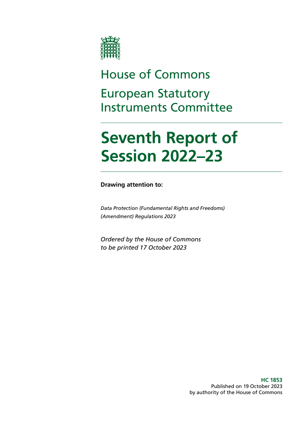 European Statutory Instruments Committee 7th Report of Session 2022-23
