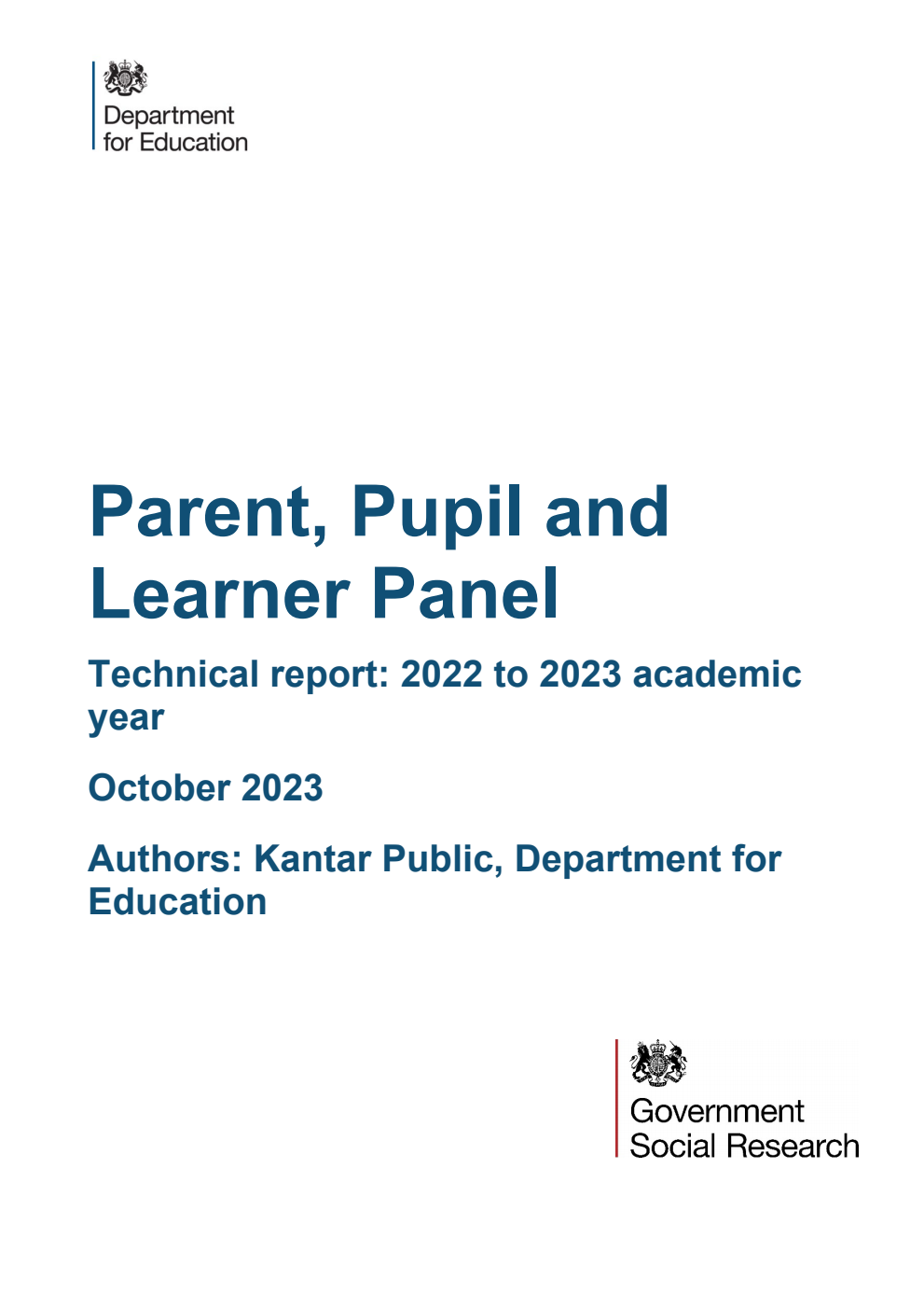 DFE-RR1201 Parent, Pupil and Learner Panel. Technical report: 2022 to 2023 academic year. October 2023 