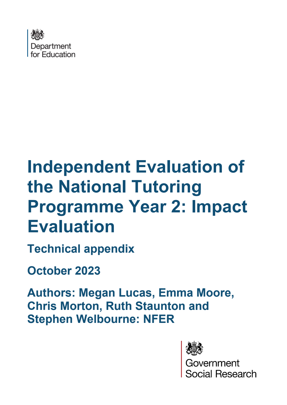 DFE-RR1370 Independent Evaluation of the National Tutoring Programme Year 2: Impact Evaluation. Technical appendix. October 2023