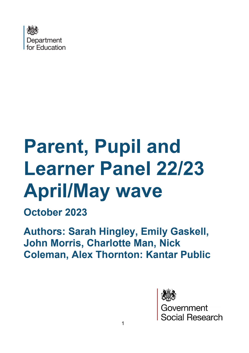 DFE-RR1368 Parent, Pupil and Learner Panel 22/23 April/May wave. October 2023