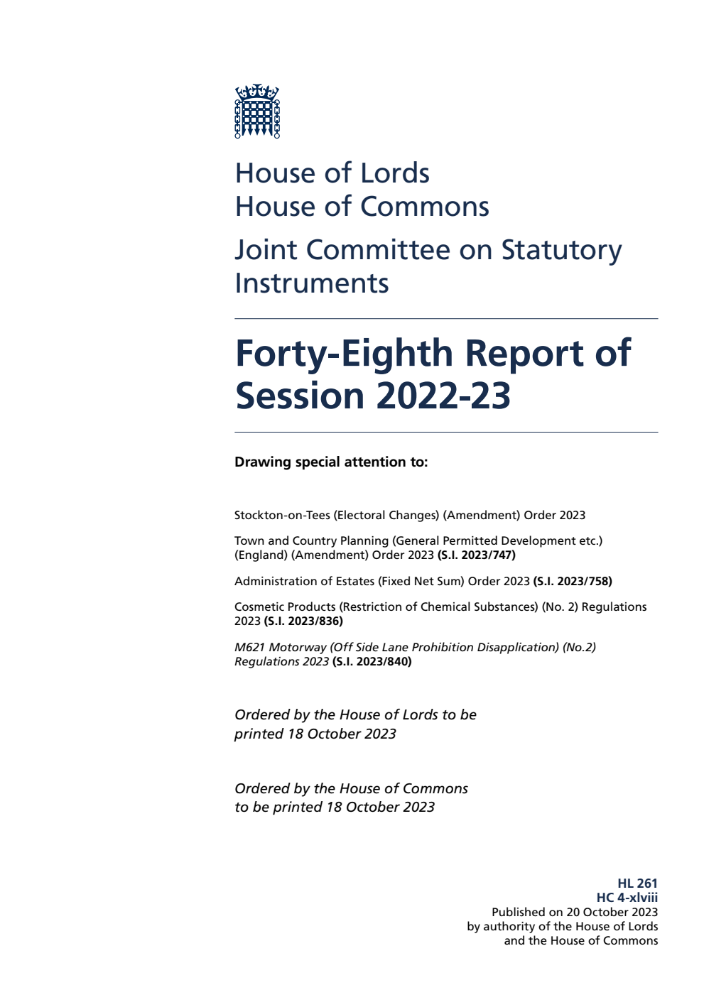 Joint Committee on Statutory Instruments 48th Report of Session 2022-23