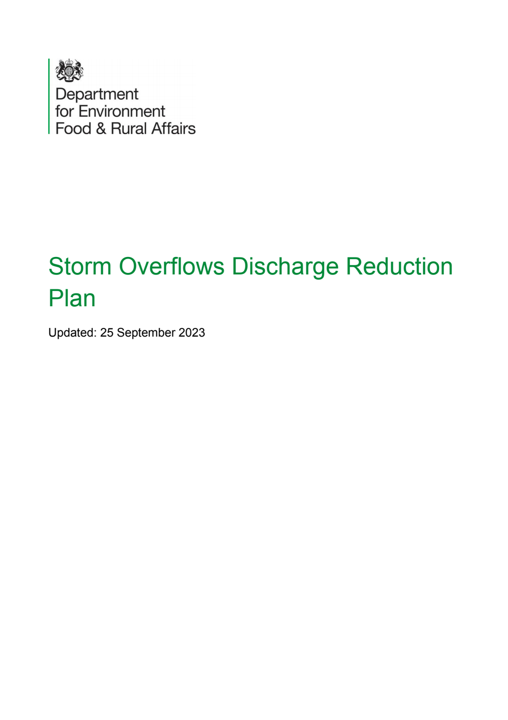 Storm Overflows Discharge Reduction Plan. Updated 25 September 2023