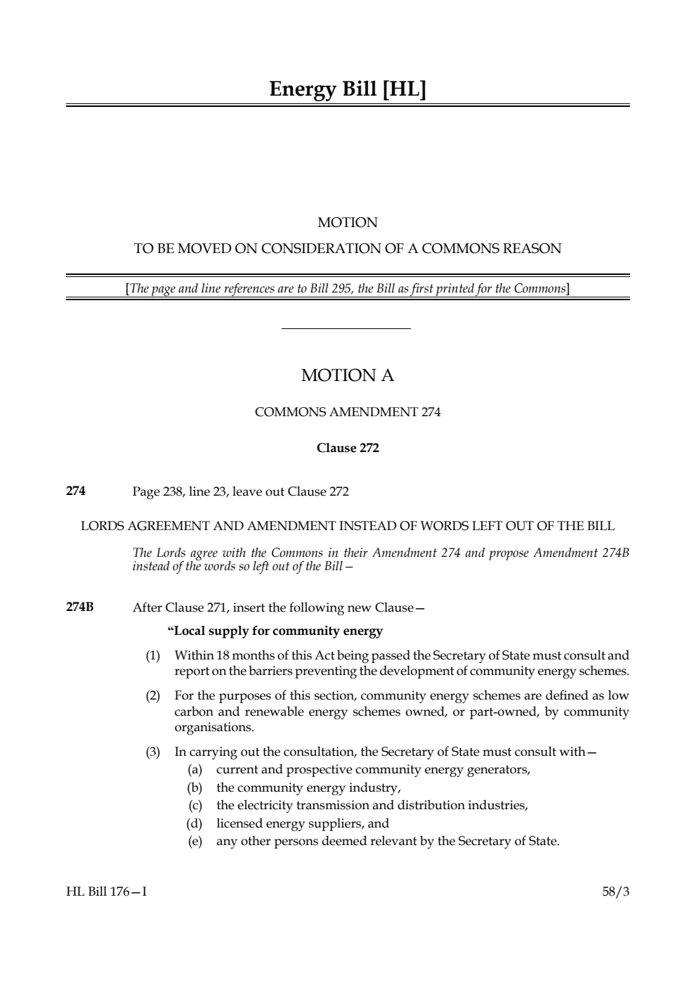 Energy Bill Motion to be moved on consideration of a Commons reason