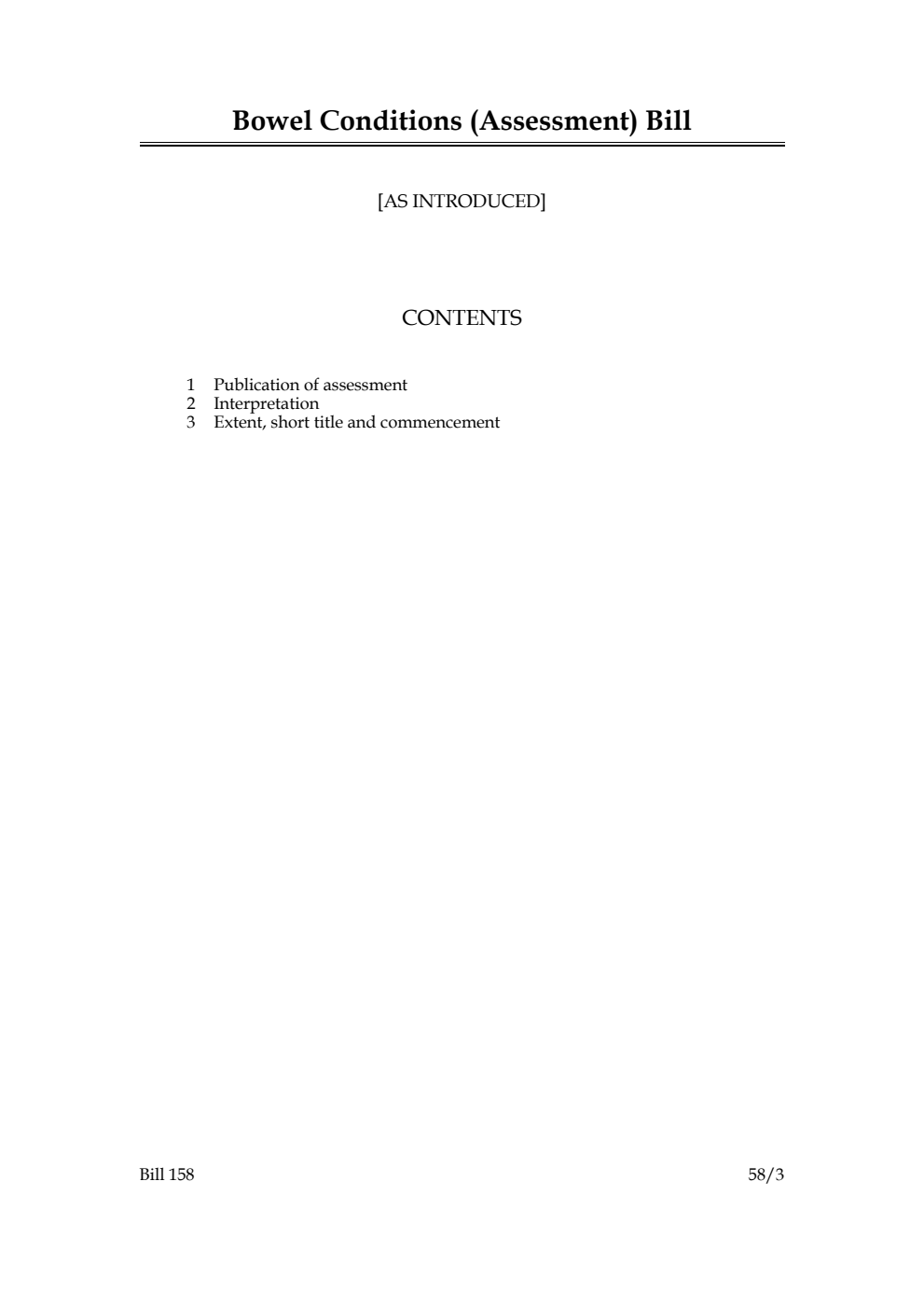 Bowel Conditions (Assessment) Bill