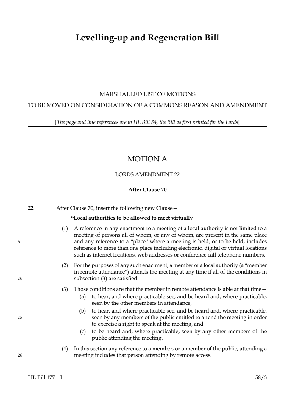 Levelling-up and Regeneration Bill Marshalled List of Motions to be Moved on Consideration of a Commons Reason and Amendment