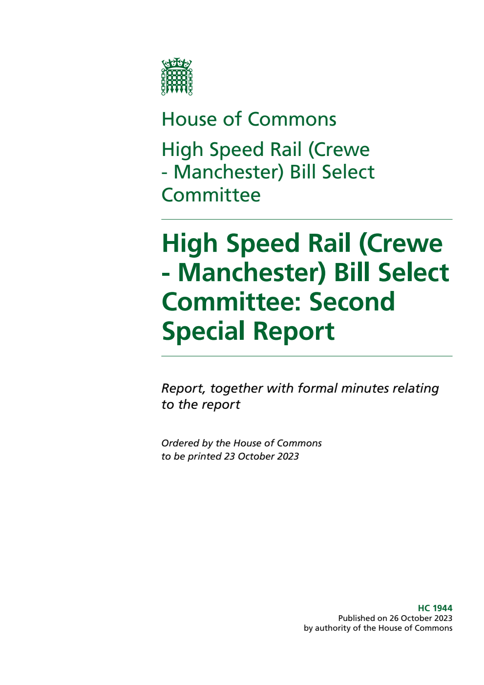 High Speed Rail (Crewe - Manchester) Bill Select Committee 2nd Special Report