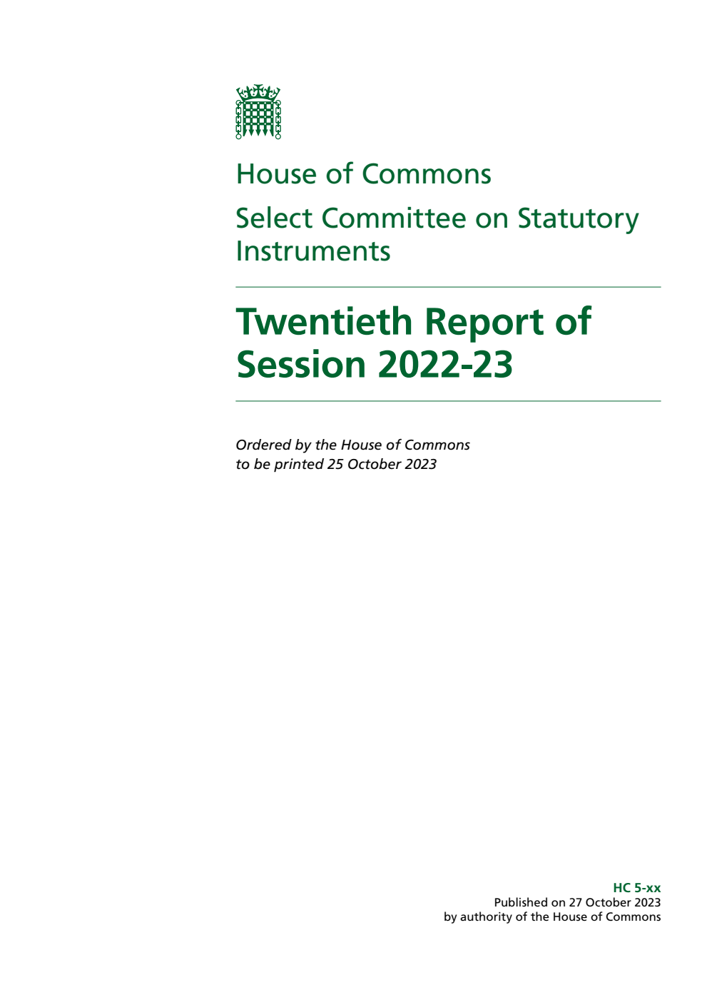 Statutory Instruments Committee 20th Report of Session 2022-23
